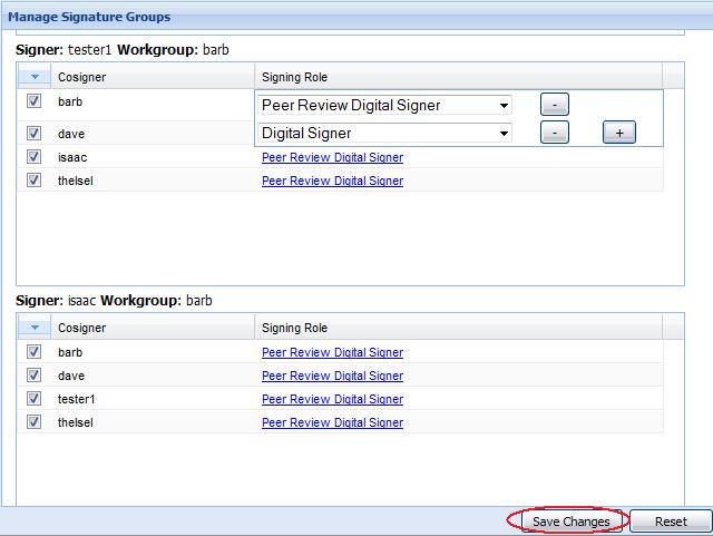 Manage signature groups