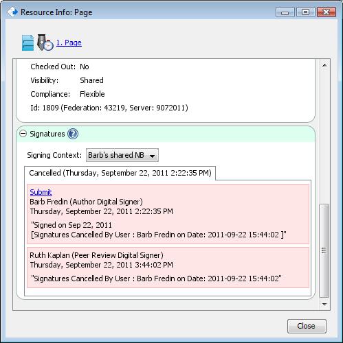 Resource info signature blocks