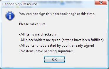 Cannot sign resource dialog