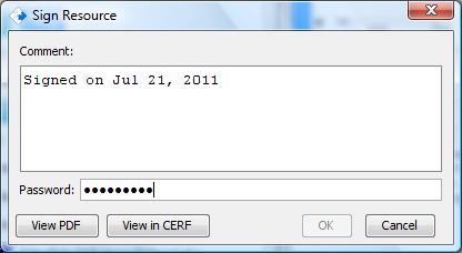 Sign resource dialog