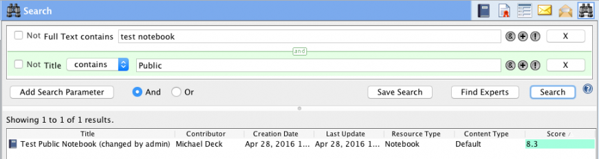 Full text and title search results