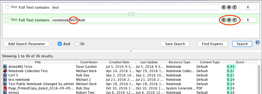 Complex search results