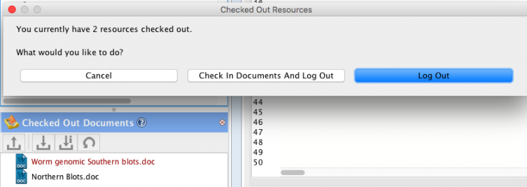 Log out with checked out resources