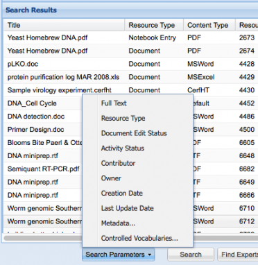 Select search parameter