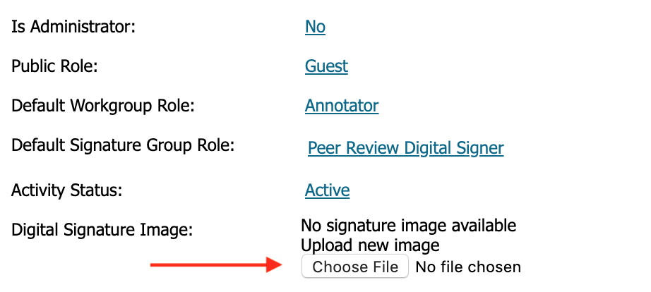 Choose File button for upload of digital signature image