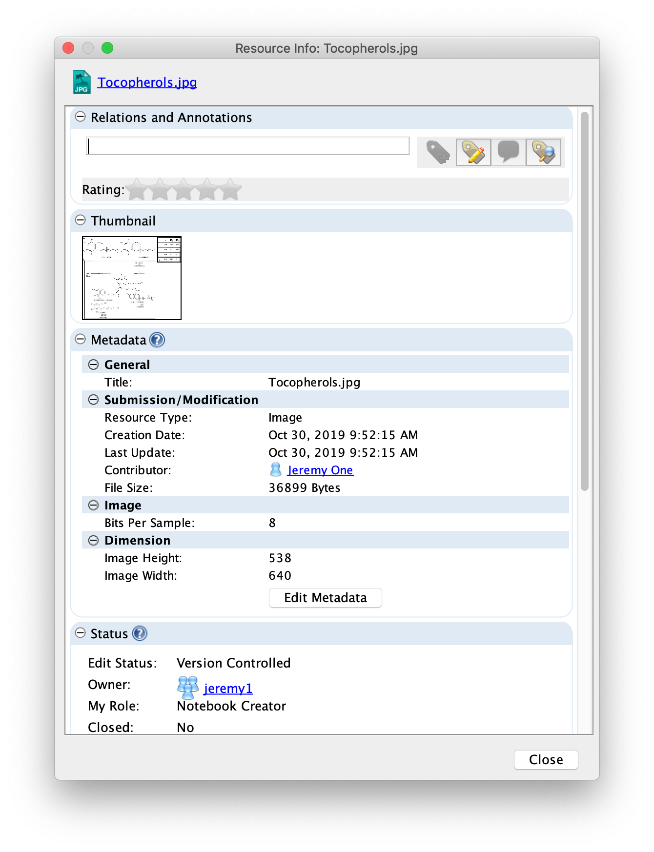 Resource Info Dialog - Image Metadata