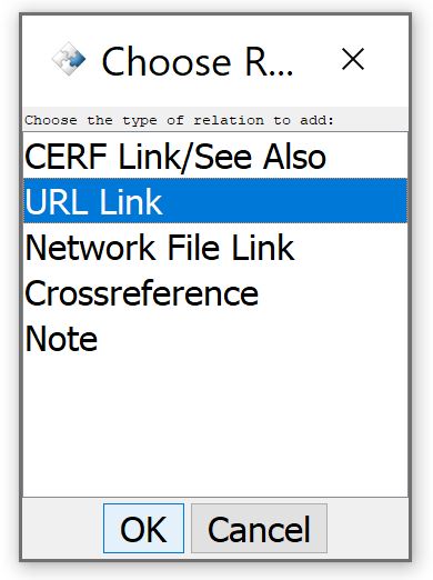 Choose relation dialog